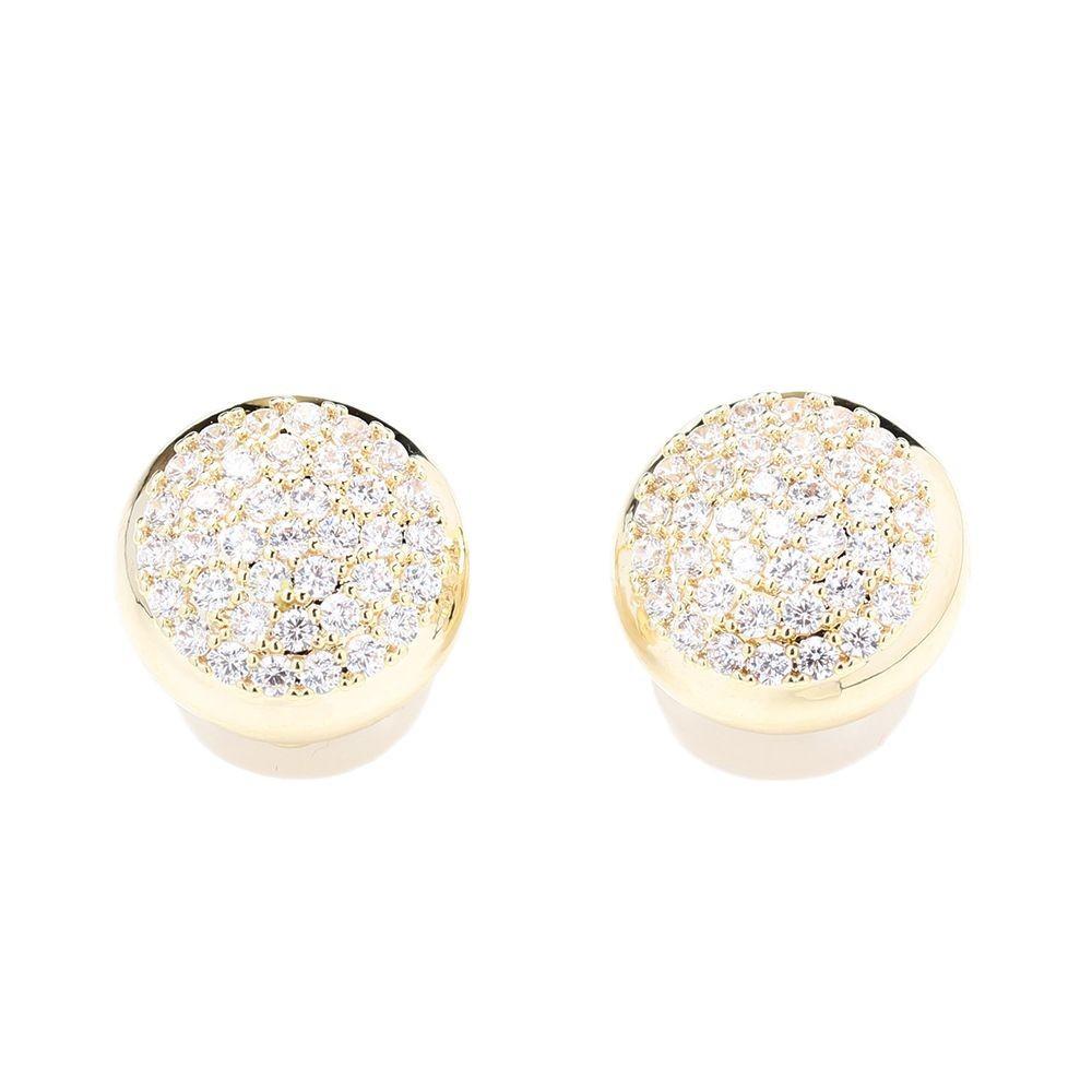 New product simple and versatile gold and silver two-color gold-plated round stone-studded earrings temperament no earrings clip bridal earrings
