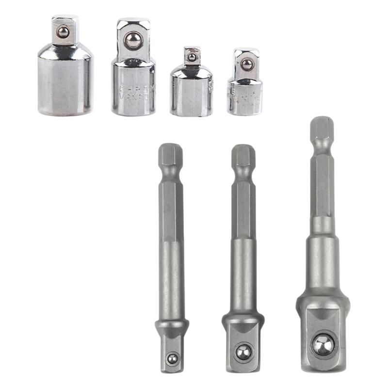Steel Reduction Socket Adapter 4 Size Square Socket Adapter Bit Conversion Kit with 3 Extension Rod Professional
