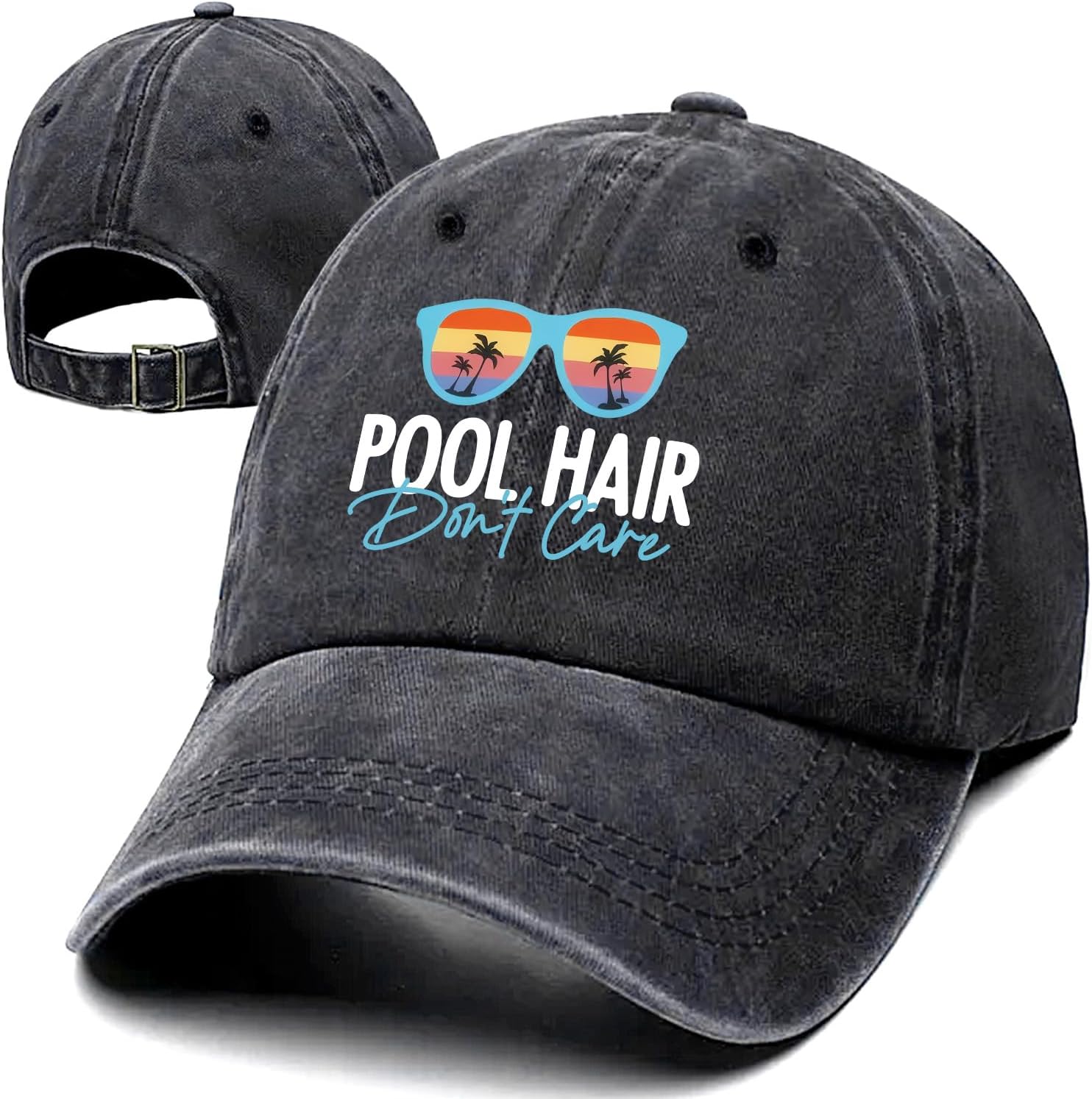 

Pool Hair Dont Care Sunglasses Baseball Cap Washed Cotton Unisex Adjustable Outdoor Sun Hat One Size
