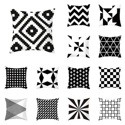 Svartvitrutig geometrisk vågstrimmig tryckt örngott för hemmets vardagsrumsssoffdekoration polyester