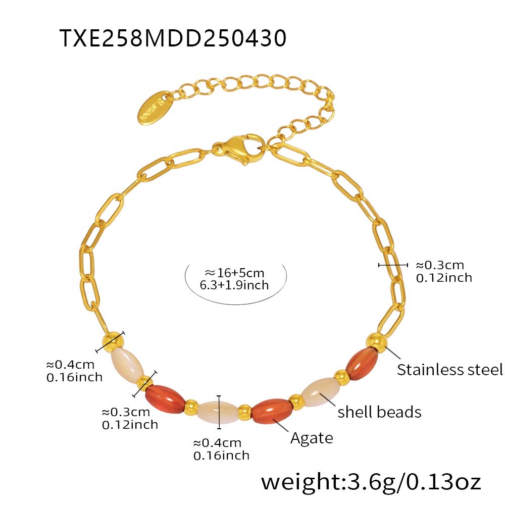 Chain Necklace Bracelet In Stainless Steel 18k Gold Plated With Agate And Shell Beads Necklaces Bracelets For Women