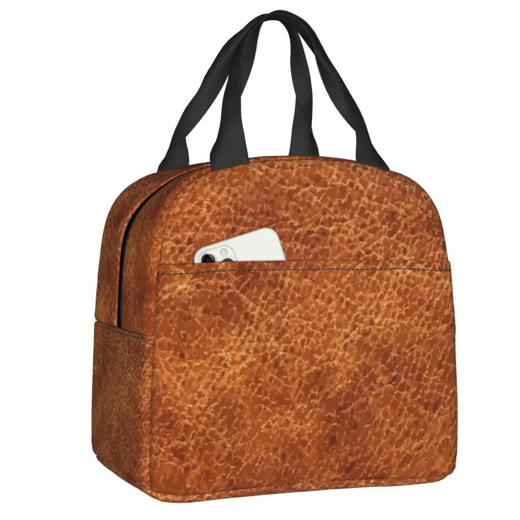 Siyah Timsah Derisi Deri Yalıtımlı Yemek Çantaları İş Okul için Timsah Dokusu Soğutucu Termal Yemek Kutusu Kadın Çocuk