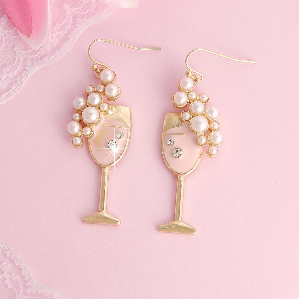 1Pair Cute Personalized Wine Glass Pearl Dripping Oil Women's Stud Earrings, Can Be Given To Girlfriends on Valentine's Day, Can Be Matched Daily