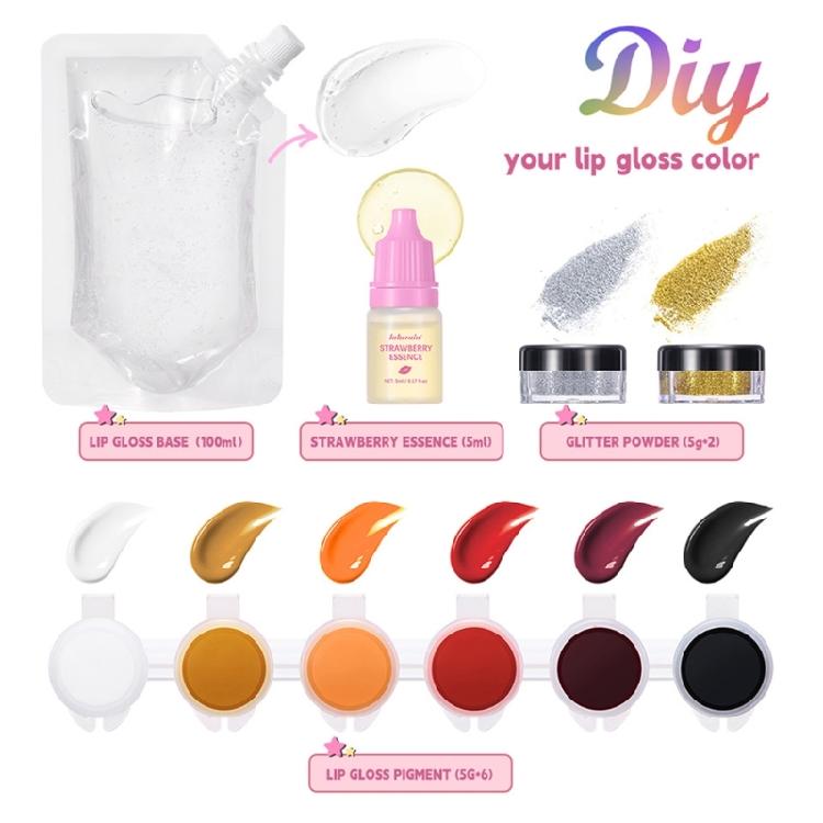Handcraft Lip Gloss Kits Set with Accessories for Girl and Tweens Moisturizing Glitters Lip Kits for Creative Project