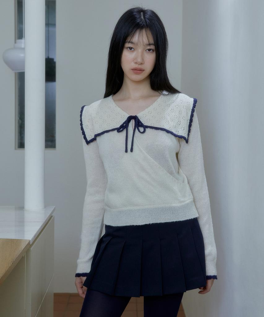MARGARIN FINGERS Ribbon Sailor Knit (Cream)