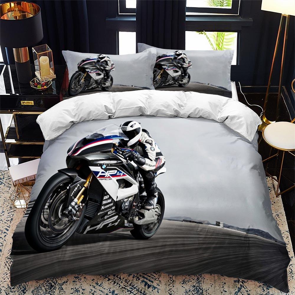 Luxury Bedding Set Motorcycle Fire Print Duvet Cover Set with Pillowcase Motocross Bedspread Boy's Bed Set