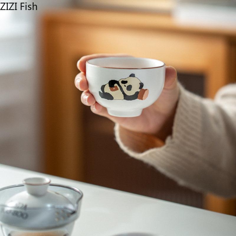 Panda Glass Kung Fu Tea Set Travel Tea Set Chinese Creative Ceramic Quick Cup Portable One Pot Two Cup Tea Ceremony Tea Set