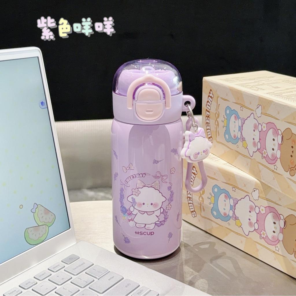 Thermos Cup Cute Straw Cup Student Cartoon Bouncing Portable Water Cup Stainless Steel Children's Cup