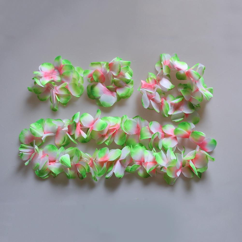 4Pcs Hawaiian Flower Wreath Set Natural Color Floral Garland Headband Necklace Bracelets for Luau Travel Party