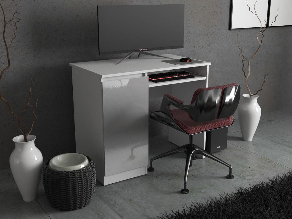 Gaming-Computertisch für die Schule, Weiß Hochglanz, 90 CM, mit 2 Regalen