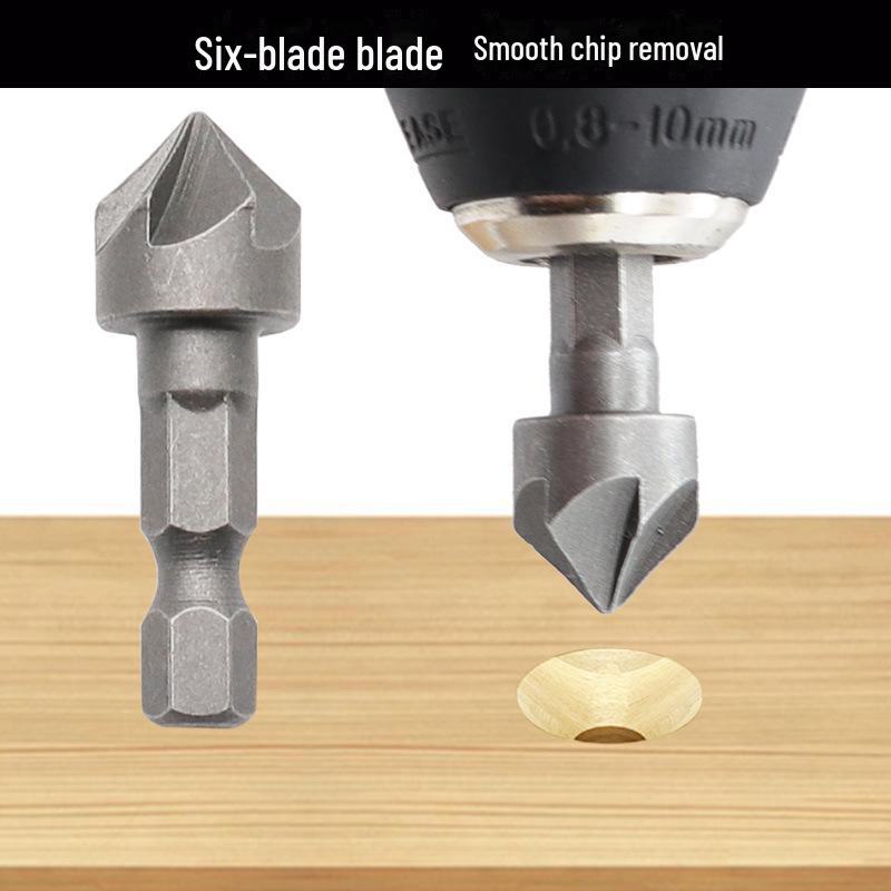 90-Degree Six-Blade Chamfer Countersink Woodworking Tool Accessory