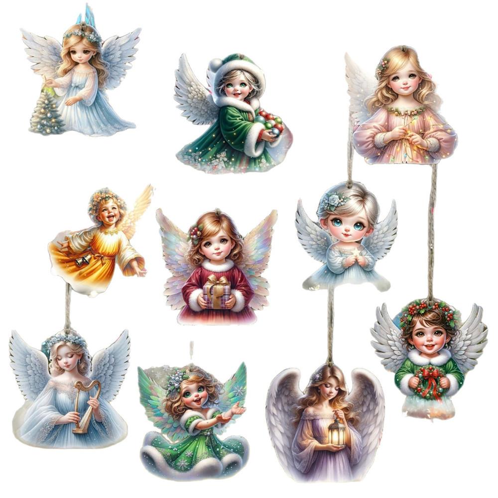 10Pcs Creative Handmade Wooden Cute Christmas Angel Ornament with Rope Holiday Tree Decor Christmas Tree Christmas Home Decor