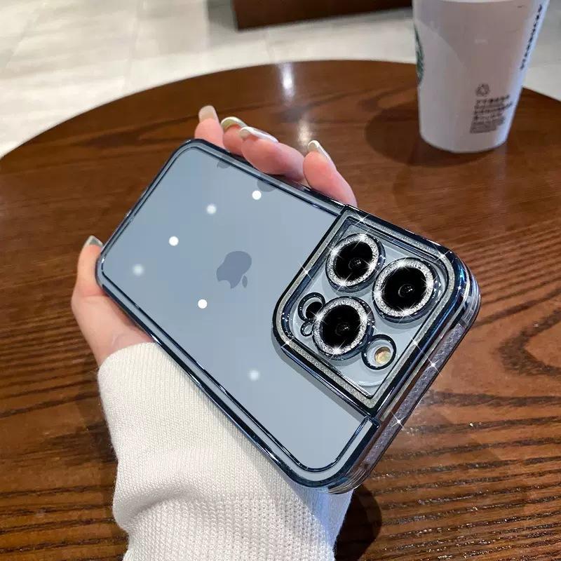 Applicable to iPhone15PROMAX electroplated TPU glitter lens mobile phone case Apple 16 transparent all-inclusive silicone soft