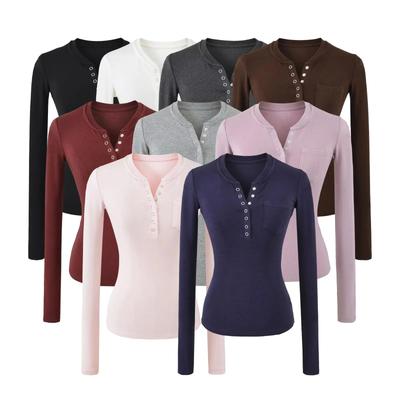 Women's American Spicy Girl Slim-Fit Henley Collar Long-Sleeve T-Shirt - Versatile Base Layer Top, 2026