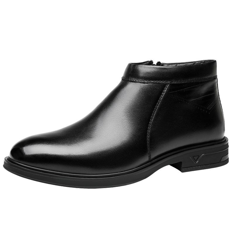 2025 Fleece Men's Chelsea Boots Autumn and Winter Leather Men's Boots Top Cowhide Trend Versatile Snow Boots Men's