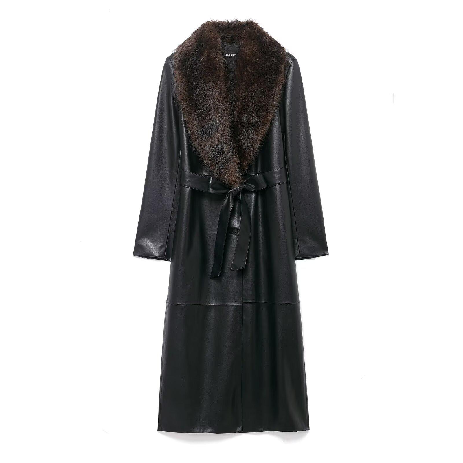 Women s Fashion Casual Faux Fur Jacket with Detachable Collar Small чёрный