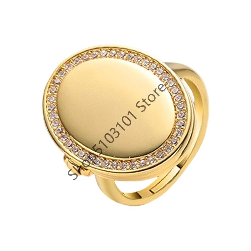 Geometric Oval Locket Ring for Women Men Openable Photo Frame Finger Ring Family Love Jewelry Rings