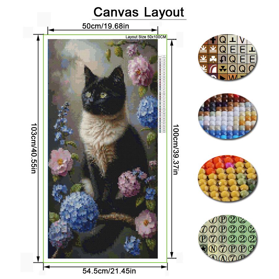Black and White Cat Flower Large Size Diamond Painting New Collection Animals Diy Full Drill Rhinestone Embroidery Mosaic Cross Stitch Kits