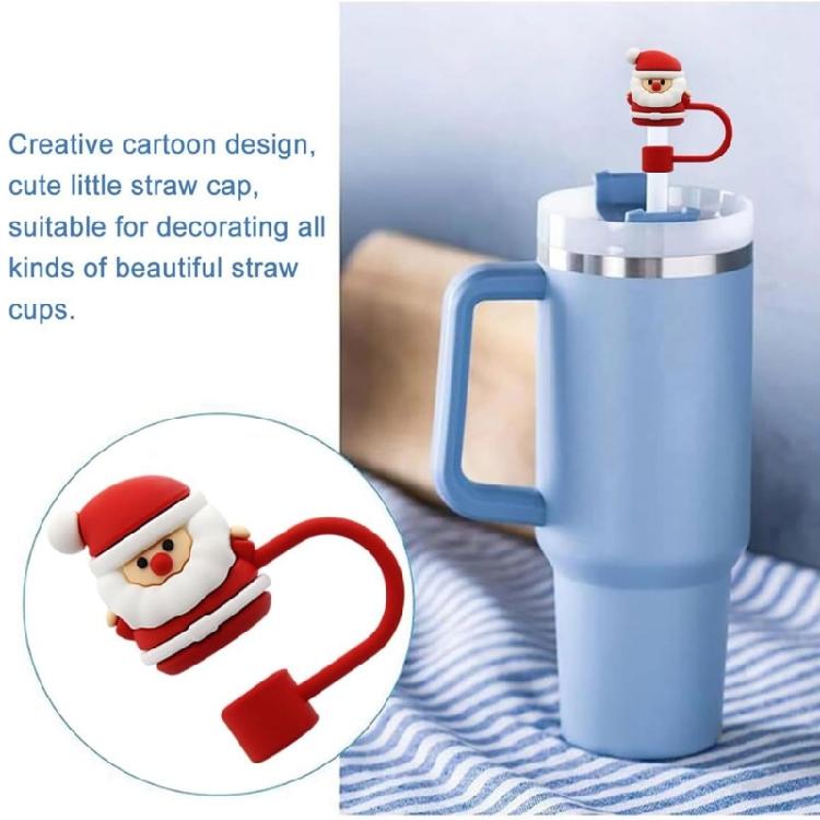 2Pcs DustProof Drinking Straw Caps Plug Reusable Straw Tip Lid Dustproof Plugs Cover Christmas Silicone Straw Cover Caps