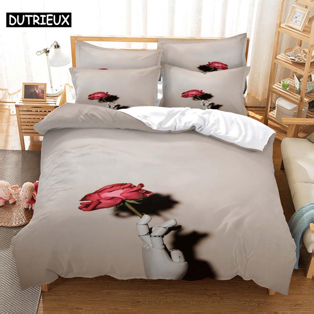 3D Hd Flower Quilt Cover Pillow Case Rose Sunflower Bed Set Linen Duvet Tulip King Queen Twin Single Double 3Pcs 2Pcs Textile