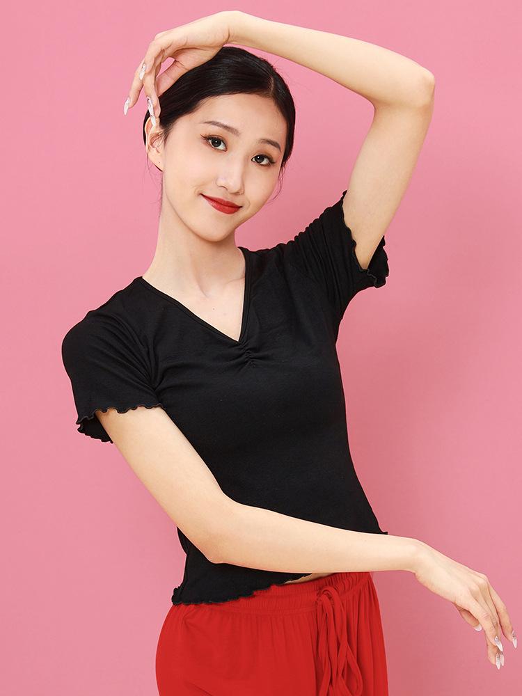 Huayu Women's Short Sleeve V-Neck Modal Dance Top for Adults