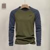 Men Raglan Long Sleeve T-shirt O-Neck Patchwork Color Pullover Tops Loose Fit Elastic Cuffs Breathable Casual Tops