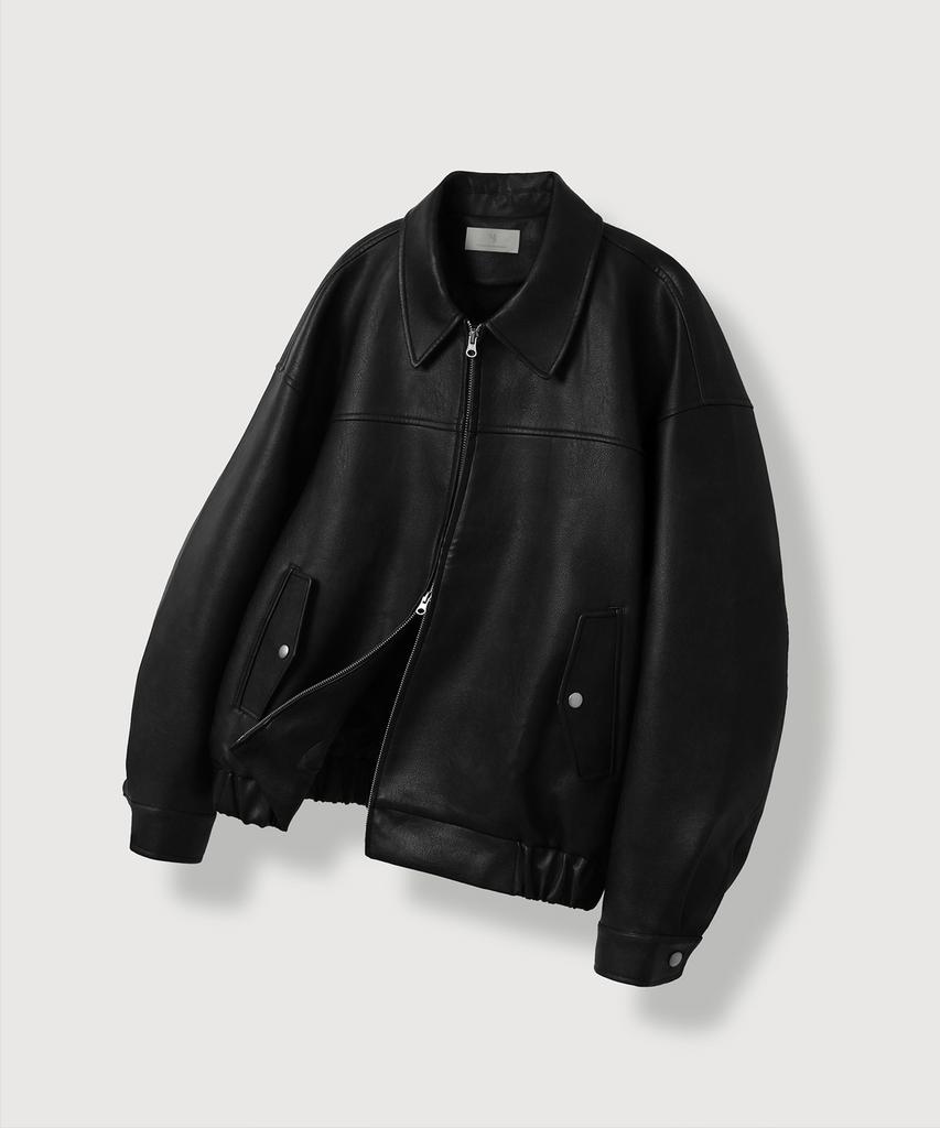 Mood Inside Leather Stitch Bomber Jacket_Black