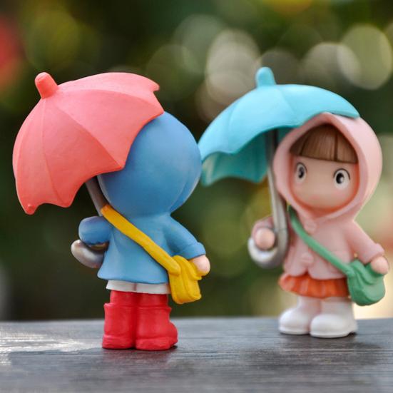 Cute Umbrella Girl Model Micro Landscape Cute Umbrella Raincoat Girl Ornament Home Decor Gardening
