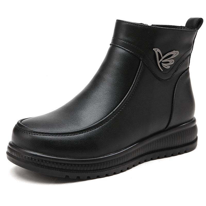 Mode Winter Damen Elegant Komfort Weiche Sohle Leder Stiefeletten Dick Plüsch Warm Schnee Mutter Wasserdicht Rutschfeste Stiefel