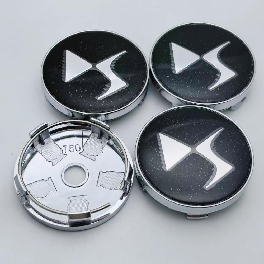 4pcs DS Logo Emblem Badge Car Wheel Center Caps O.D 60MM I.D 56MM Wheels Hub Dust Cap Rim Hubcaps Cover Replace Car Accessories