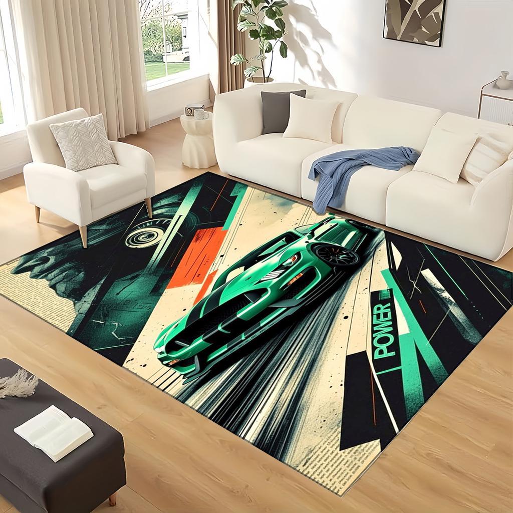 3D Mustang Racing Car Sign GTR Area Rug,Carpet Rug for Living Room Bedroom Sofa Doormat Decoration, Kids Play Non-slip Floor Mat