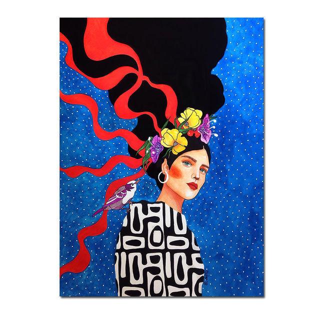

Скандинавская абстрактная девушка, цветок, птица, холст, картина, печать плакатов, винтажная настенная художественная картина для гостиной, домашний декор, Cuadros, без рамки 30*40cm