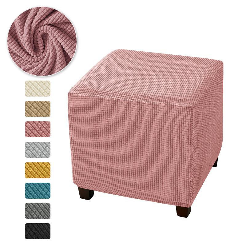 Color Footstool Covers Polar Fleece Stretch Footrest Slipcovers Non-Slip Dustproof Pouf Protectors For Living Room 2Pcs Solid