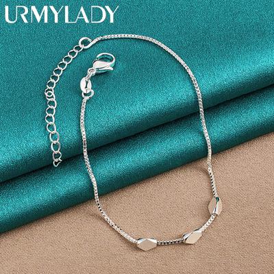 925 Sterling Silver Rhombus Bracelet Fashion Charm Jewelry 20CM 8inches Chain