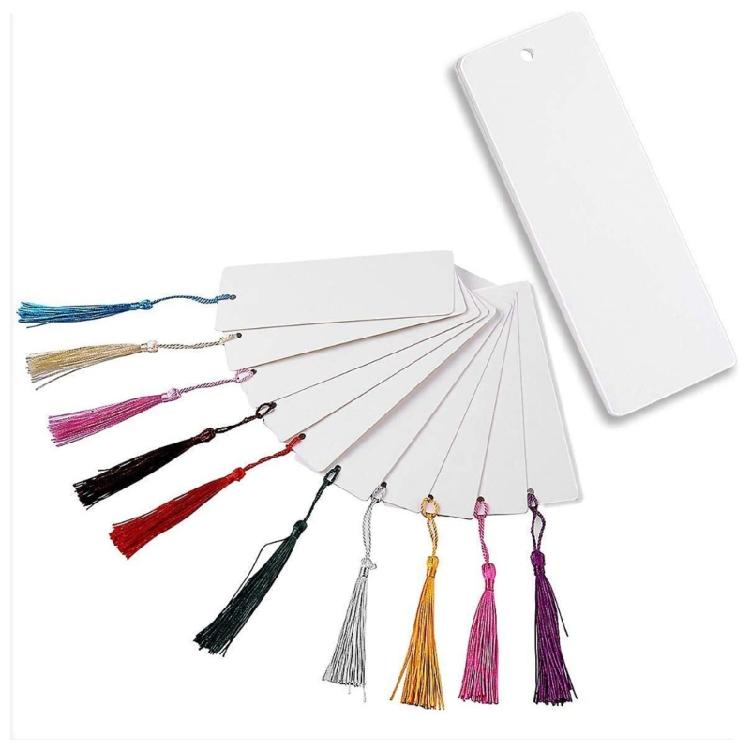 Set Of 10 White Paper Bookmarks with Tassels Handmade Reading Bookmarks Supplies for Kid Adult Art Painting Project