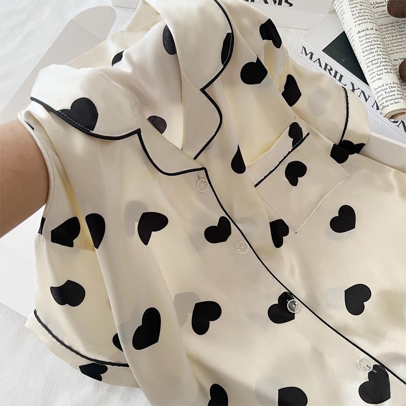 Love Wind Pajamas Girls Summer Thin Short-Sleeved Shorts Cardigan Niche Loose Loungewear Real Shot