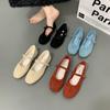 French Temperament Evening Wind One-word Buckle Shallow Mouth Single Shoes Women's 2025 Summer New Korean Version Gentle Wind Soft Sole Doudou Shoes
