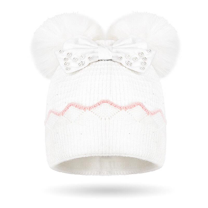 Girls' Winter Bow Double Pom-Pom Knitted Beanie