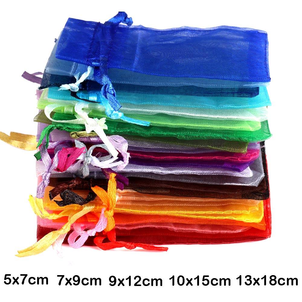 50pcs/lot Organza Gift Bag For Jewelry 24 Colors Drawstring Pouches For Wedding Christmas Candy Gift Bags Jewelry Packing