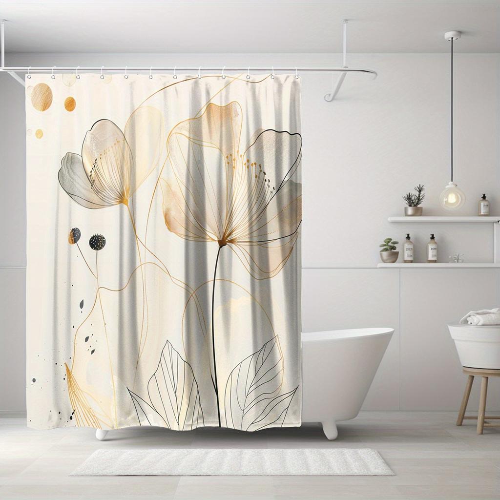 Elegant Beige and White Abstract Floral Waterproof Shower Curtain – Ideal for Adding a Soft and Stylish Touch To Your Bathroom