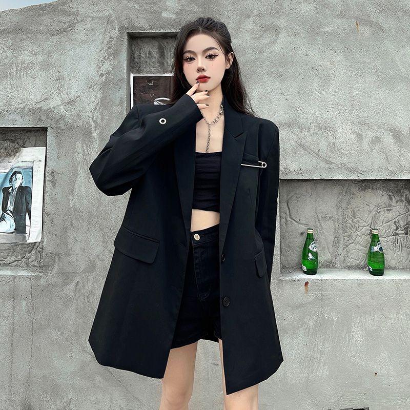 Cappotto Premium Nero Oversize dal Design Unico per Donna, Blazer Top Chic Street Fashion Taglia Piccola con Sensazione di Alta Gamma
