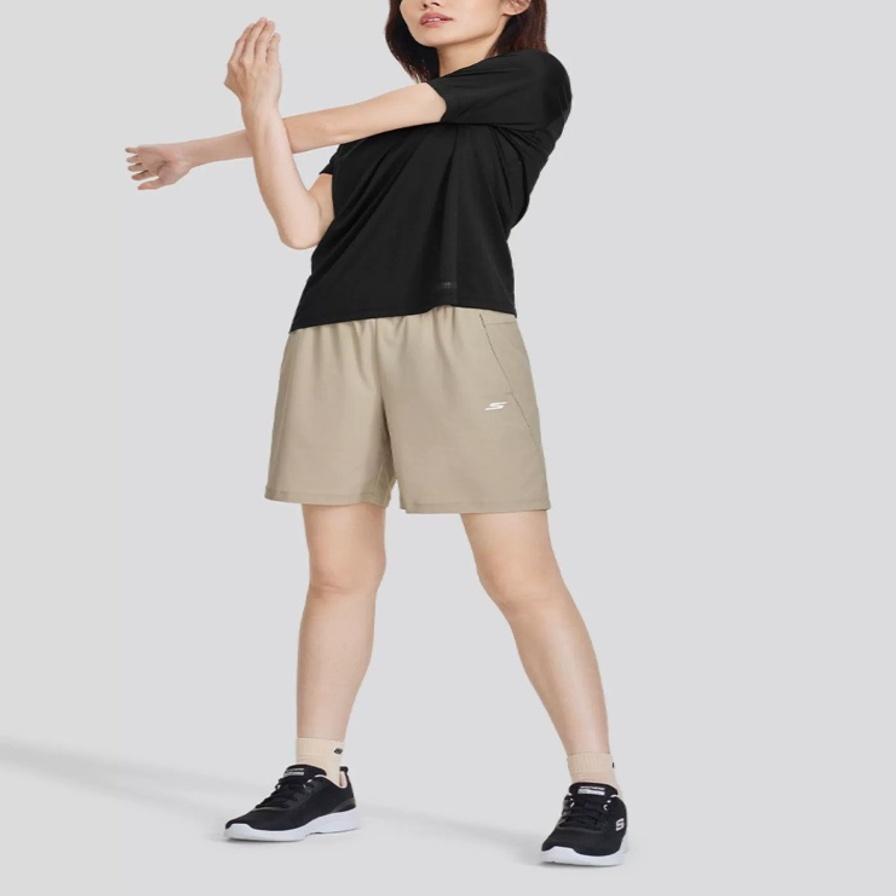 Skechers Solid Color Moisture Wicking Quick Dry Elastic Waist Casual Shorts Women shorts Light-Brown P224W088-01GA
