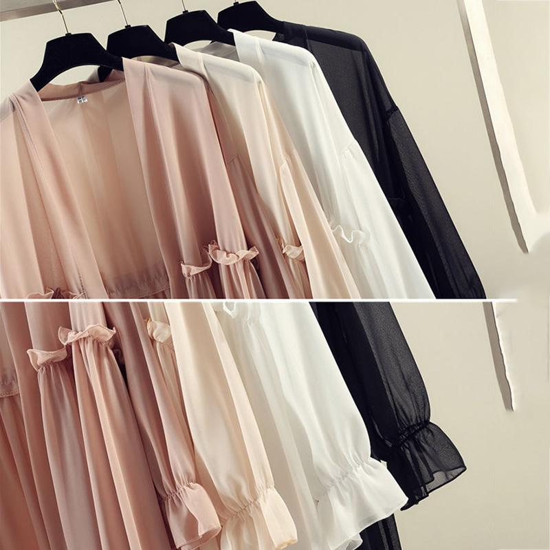 Chiffon Cardigan Women's Sun Protection Clothing Sun-Dress Mid-length Plus Size Shawl Loose Outer Thin Coat Beach