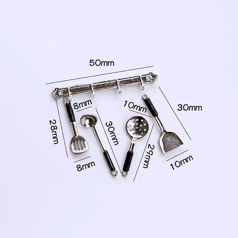 Alloy Miniature Kitchen Tool Set Wall Mount Design Shovel Spoon For Dollhouses Simulation Food Accessory