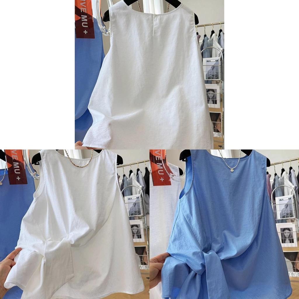 Minimalist White Cotton Knot Tank Top For Summer Casual Wear Women