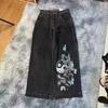 Mens Relaxed Fit Straight Leg Denim Pants With Vintage Embroidery Print Hip Hop Streetwear Harajuku Style