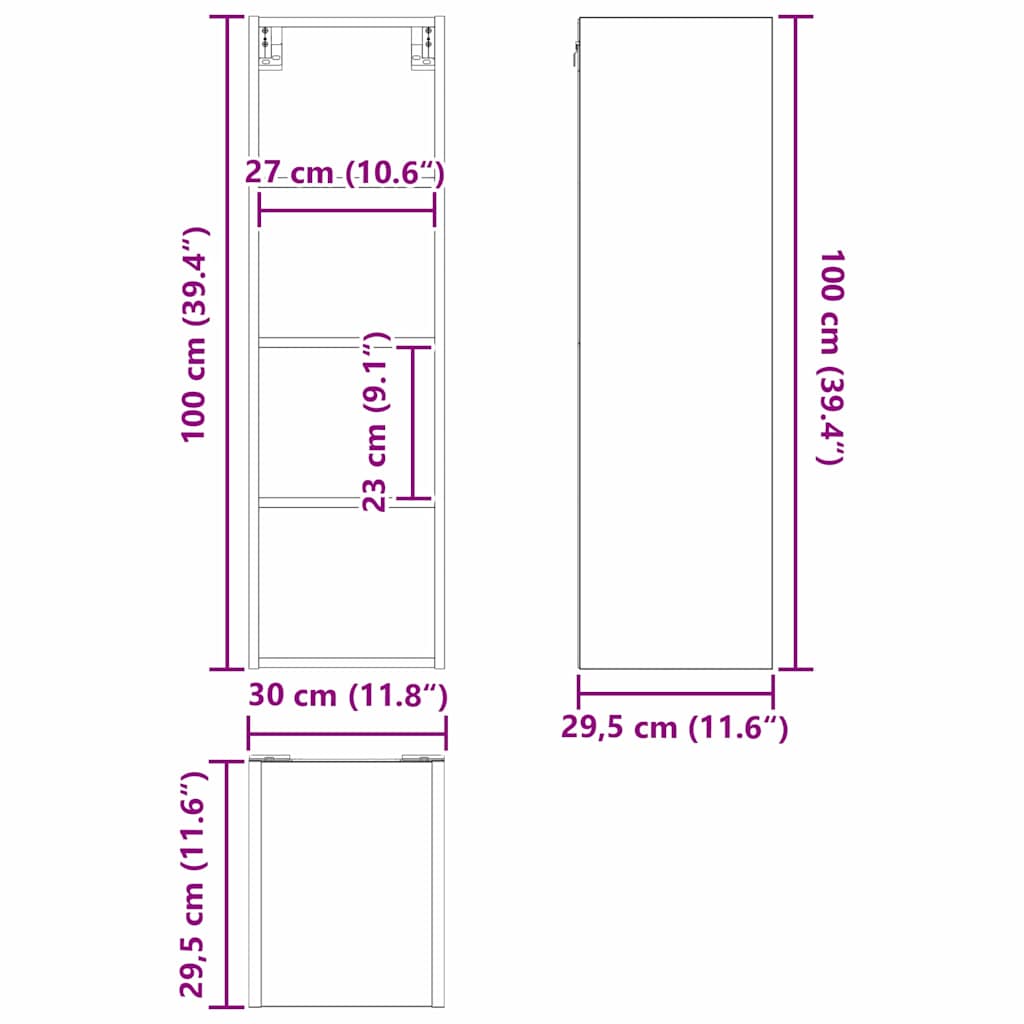 Hanging Cabinet Grey Sonoma 30 x 29.5 x 100 cm Particleboard