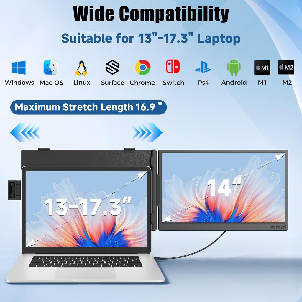 Siaviala KX2 2026 New 14-inch Laptop Screen Extender, Monitor Extender for 13-17.3 inch Laptops