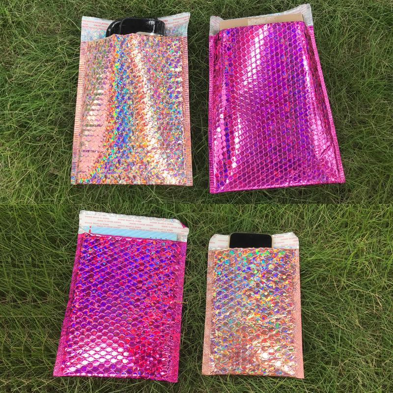 Laser Rose Gold Shockproof Bubble Bags for Clothing, Jewelry, Phone Cases