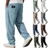 Calças Casuais Masculinas de Corte Reto e Caimento Solto com Bolsos Duplos Traseiros Padrão de Listras Verticais Estilo Clássico Calças Confortáveis